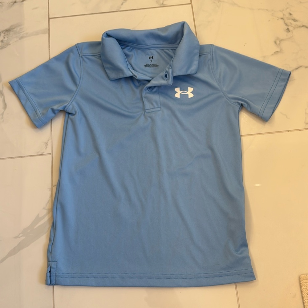 Under Armour Boys size 7 blue golf polo shirt
